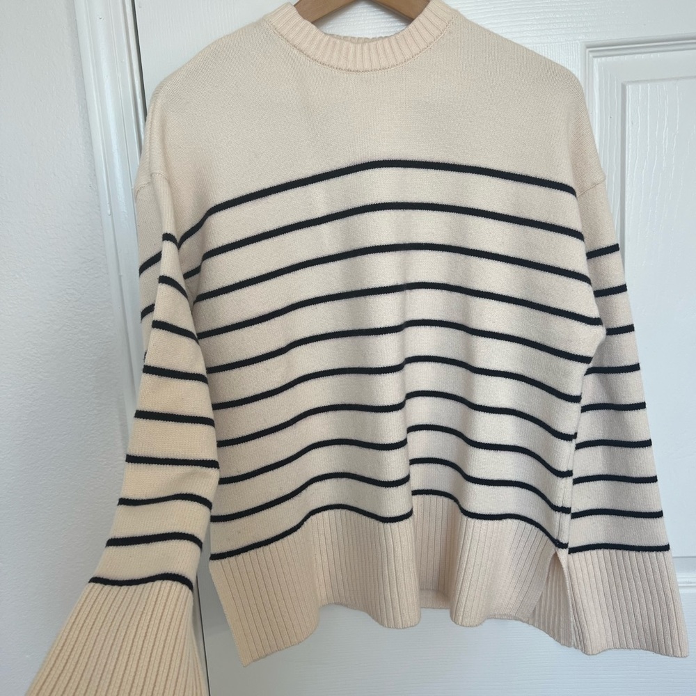 Zara split hem stripped crewneck jumper sweater